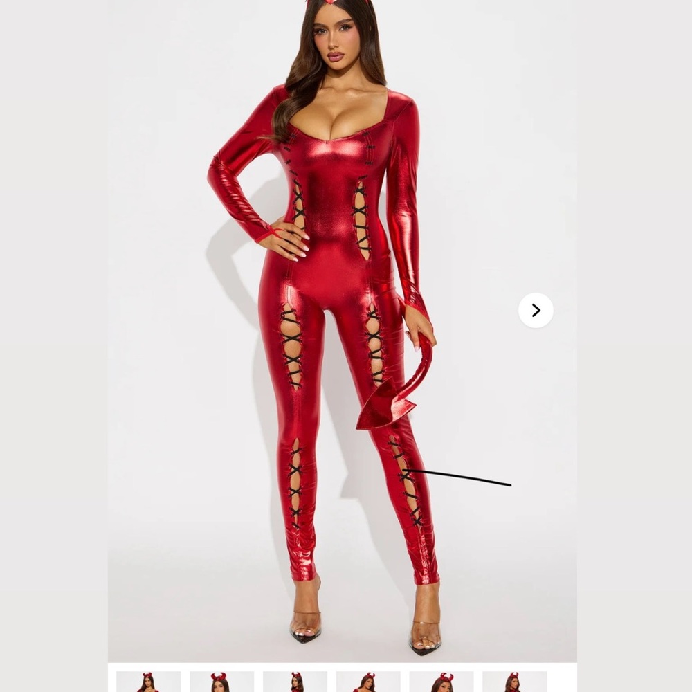 Fashion Nova Metallic Red Lace-Up Jumpsuit